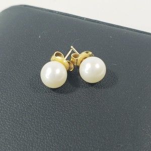 Vintage 14K Yellow Gold Plated PEARL Stud Post Pierced Earrings